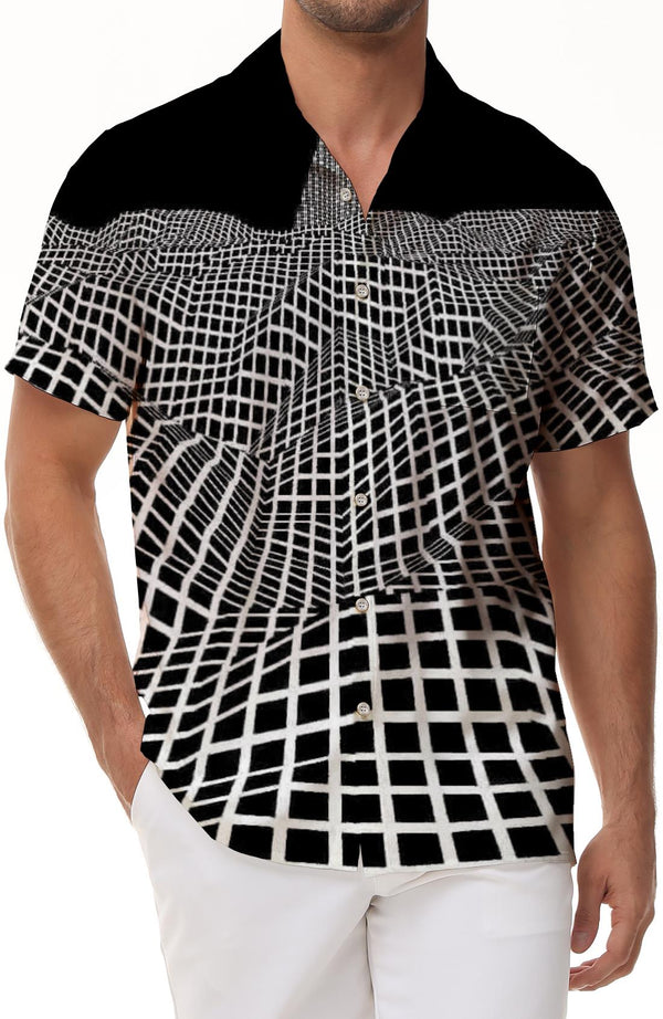 Geometric Men's Fashion Cool Casual Loose Hawaiian Tropical Back Beach Short Sleeve Shirt Button Down