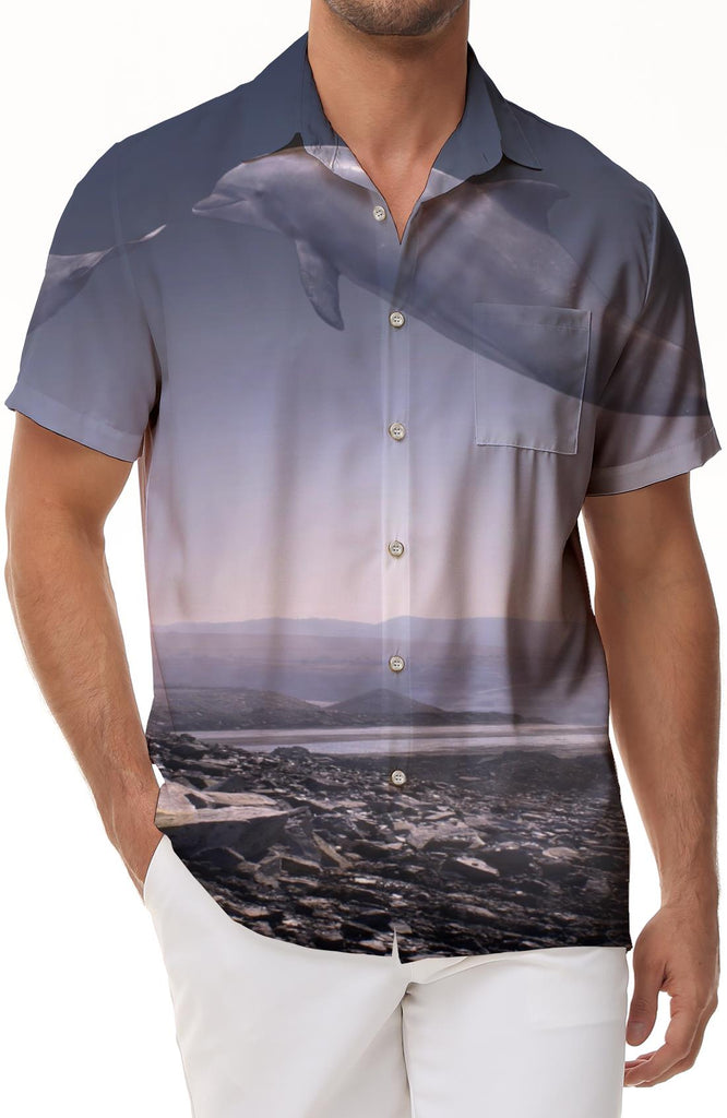 Animal Dolphin Funny Mens Hawaiian Shirts Tropical Beach Style Shirts Funny Short Sleeve Button Up Shirts