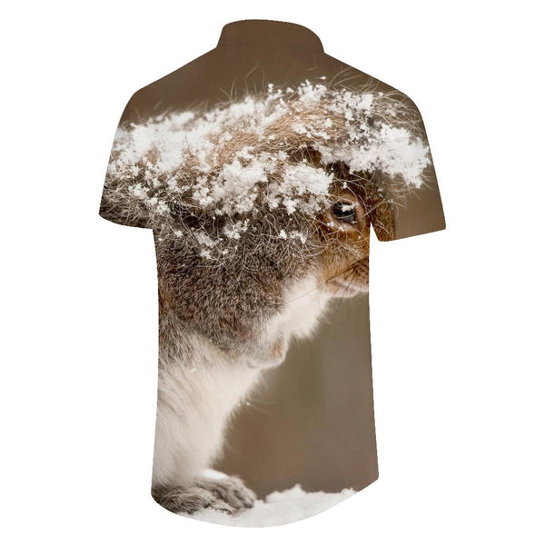 
Snow cute belly novel retro style Hawaiian casual short sleeve loose shirt men's casual short sleeve shirt button print pattern
                