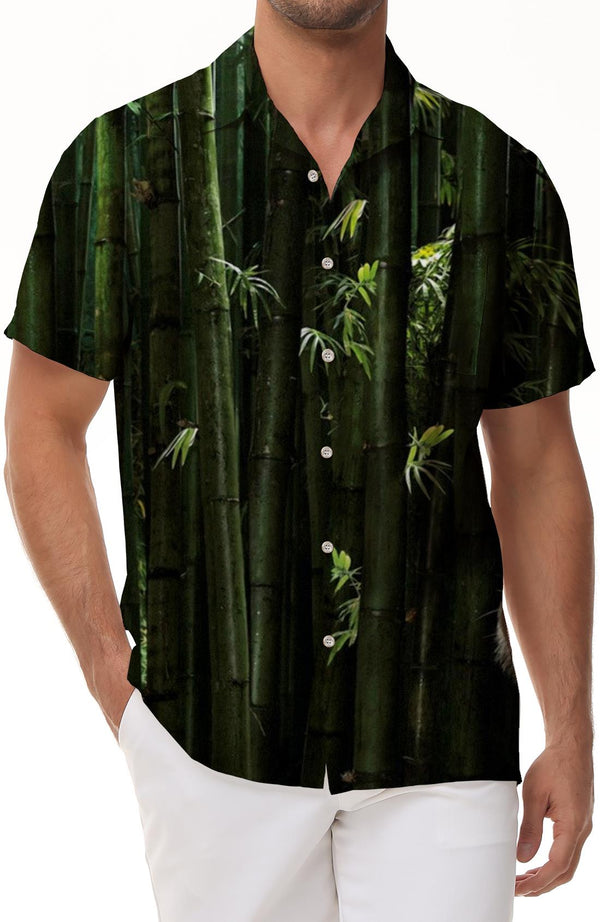 Natural scenery bamboo forest Hawaiian shirt short sleeve button shirt men men's four seasons shirt