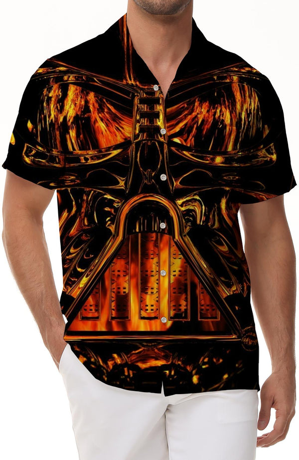 Hell Devil Mask Digital Print Short Sleeve Shirt Men's Hawaiian Shirt Tropical Short Sleeve Button Beach Shirt