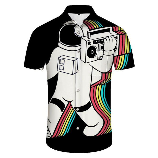 
Folding Astronaut Radio Mens Hawaiian Shirt Summer Short Sleeve Button Shirt Casual Beach Shirt
                