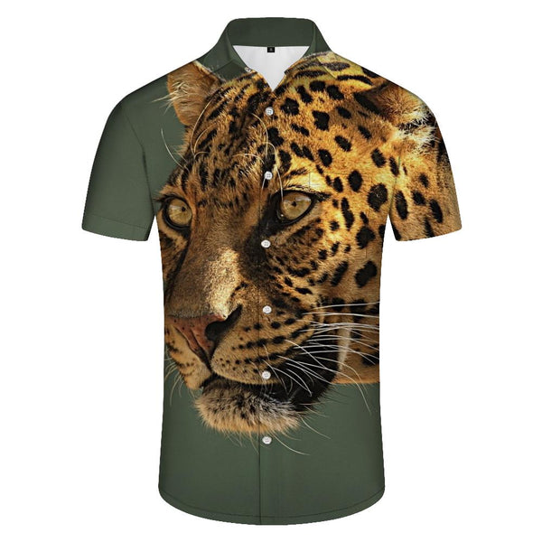 
Yellow cheetah cat leopard print men's casual shirt casual short-sleeved Hawaiian tropical four seasons short-sleeved shirt work fishing
                