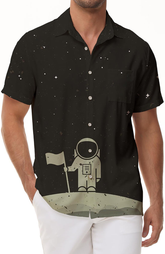 Comfortable Men's Astronaut Hawaiian Shirt Men's Casual Button Shirt Short Sleeve Hawaiian Shirt Tops