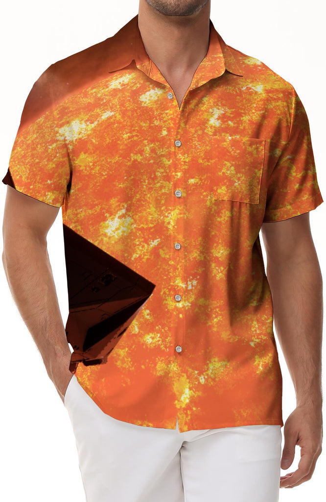 Burning Lava Explosion Fireball Men's Hawaiian Shirt Casual Button-Down Short Sleeve Top Summer Short Sleeve Shirt