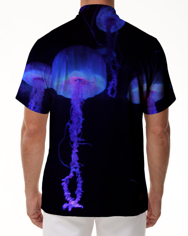 
Black deep sea underwater animal jellyfish Hawaiian tropical button-down lapel pockets comfortable breathable fashion short-sleeved shirt
                