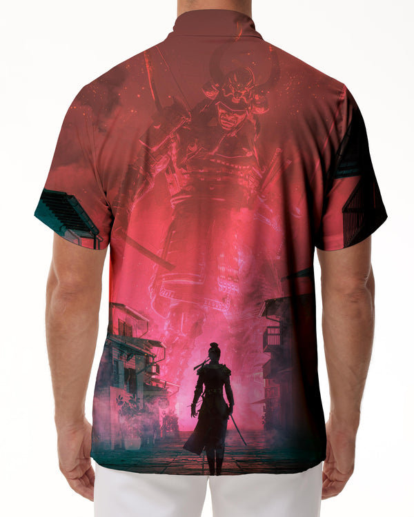 
Samurai Japanese Hawaiian Shirt Men's Harajuku Casual Button Short Sleeve Cool Clothing Loose
                