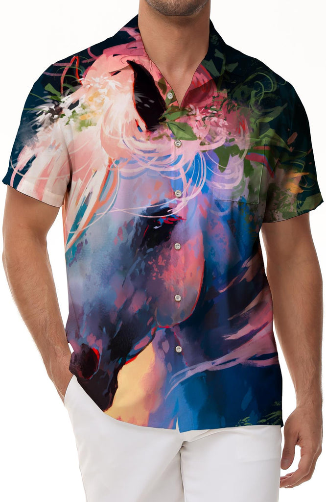 Artistic Aesthetic Horse Fantasy Horse Tropical Beach Shirt Men's Casual Hawaiian Shirt Button