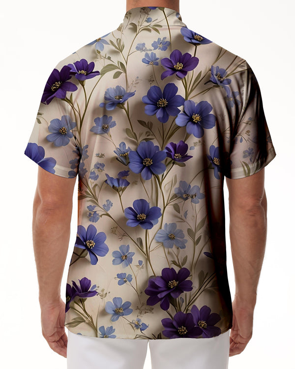 
Small floral purple casual short-sleeved regular version men's tropical fashion Hawaiian style shirt suitable for seaside drifting and beach parties
                