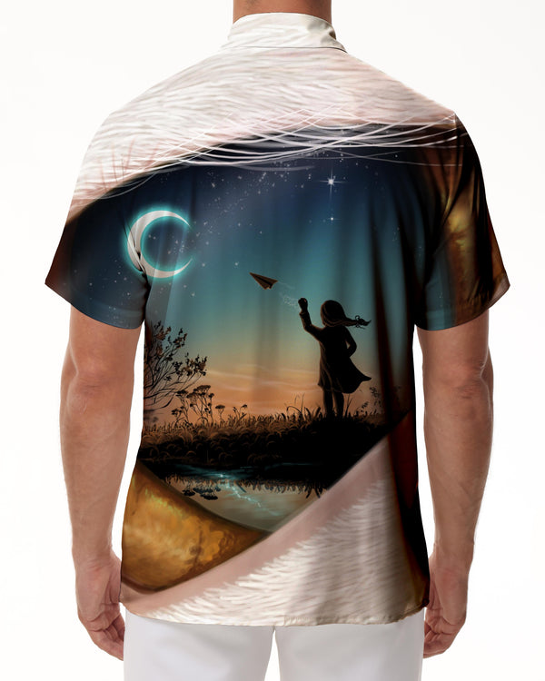 
Cartoon pupil galaxy little girl back 3d digital printing hot four seasons Hawaiian button lapel men's casual loose street short-sleeved shirt
                
