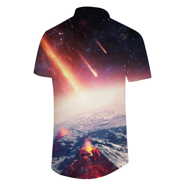 
New meteor shower 3D printed single button shirt creative planet element fashionable fun short sleeve shirt cool
                