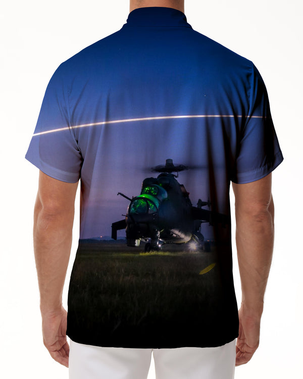 
Cool helicopter fashionable new men's casual loose shirt short sleeve lapel button-down regular style holiday beach clothing
                