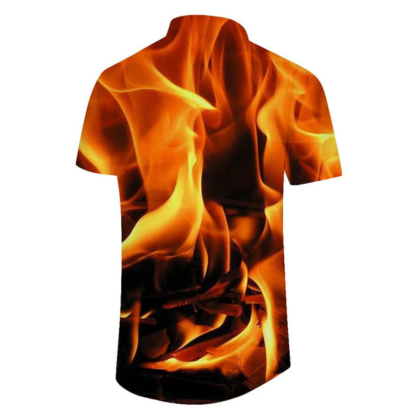 
Fashionable and colorful design, masculine flame print shirt, men's casual short sleeve Hawaiian button down
                