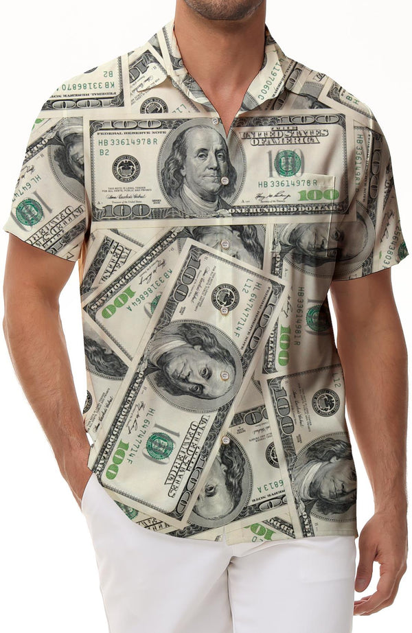 Dollar picture digital print men's money style short sleeve casual shirt fun tops cool clothing
