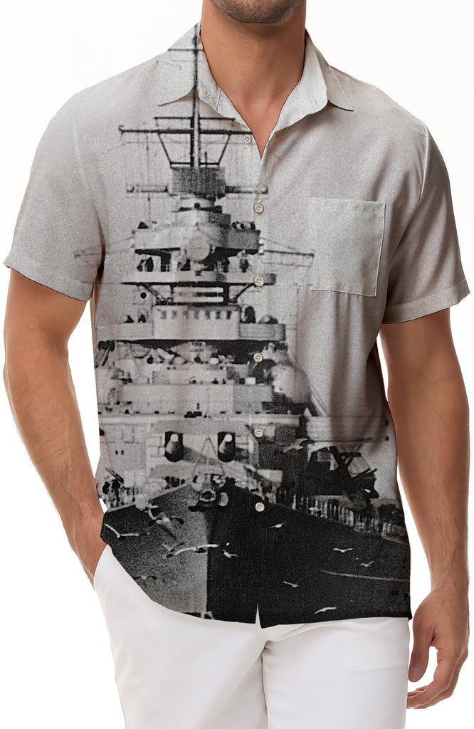 WWII aircraft carrier gray breathable comfortable fashion Hawaiian tropical men's casual daily street outdoor