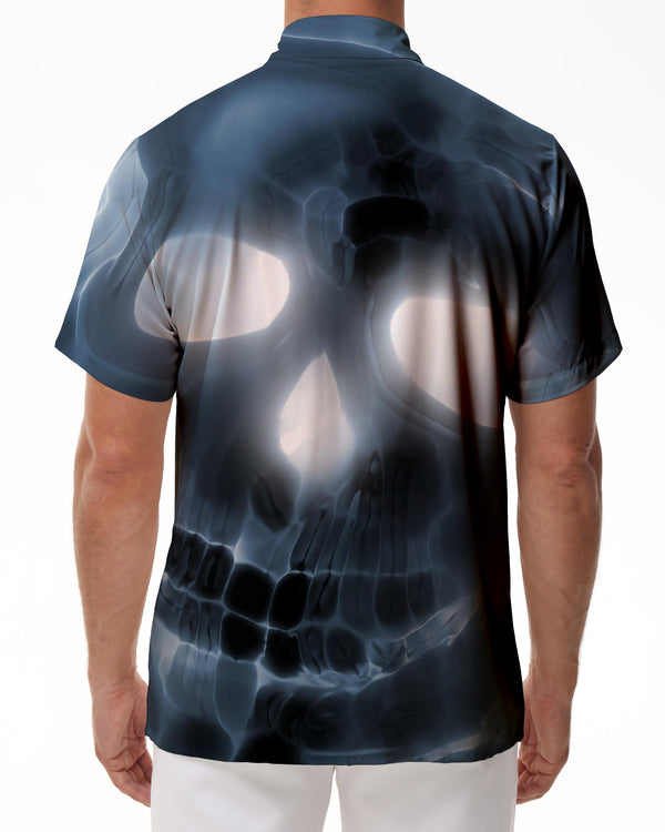 
Horror dark skull face print short-sleeved Hawaiian shirt fashionable beach seaside casual short-sleeved shirt loose
                