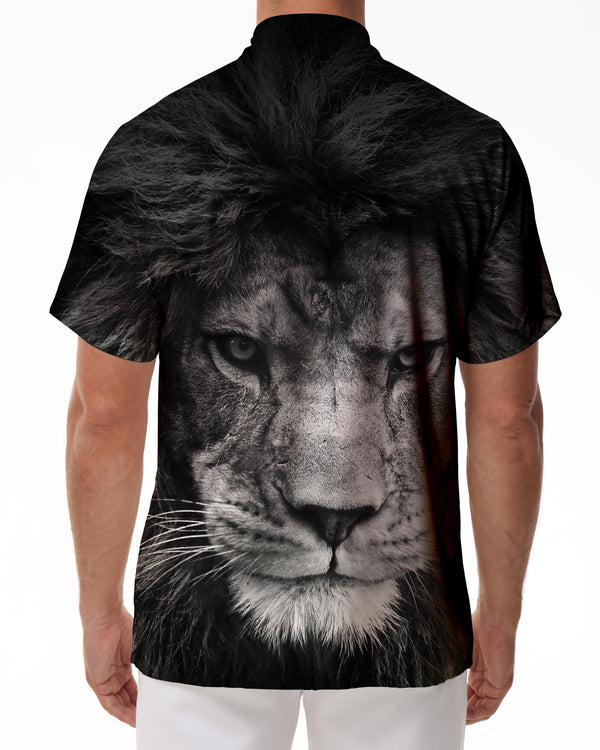 
Domineering African lion black and white Hawaiian shirt Men's casual short-sleeved fashionable lapel button beach top
                