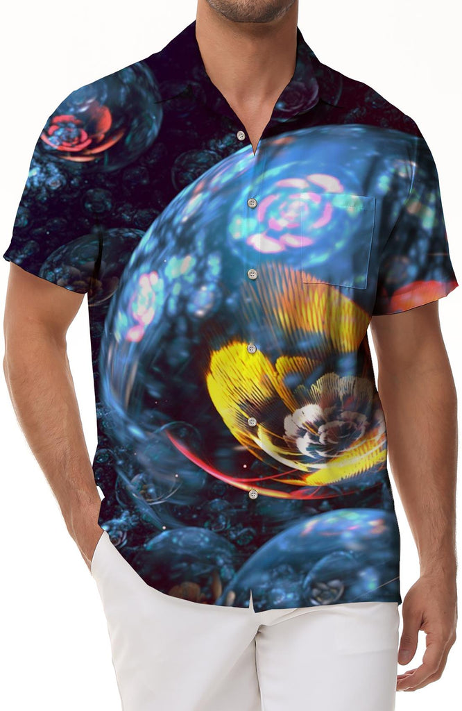 Mixed Color Bubble Rose Men's Hawaiian Shirt Button Lapel Summer 3D Printed Short Sleeve Top Casual Shirt Beach