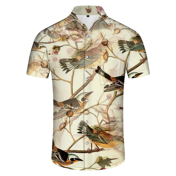 
Birds 3d digital printing men's casual loose tropical fashion Hawaiian button-down lapel street outdoor short sleeve
                