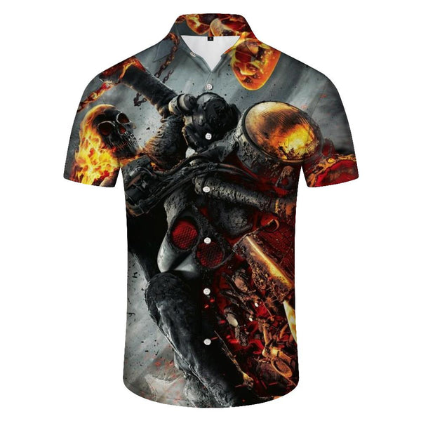 
Hell Skull Men's Short Sleeve Hawaiian Button Pattern Casual Shirt Retro Fashion Summer Loose Tops
                