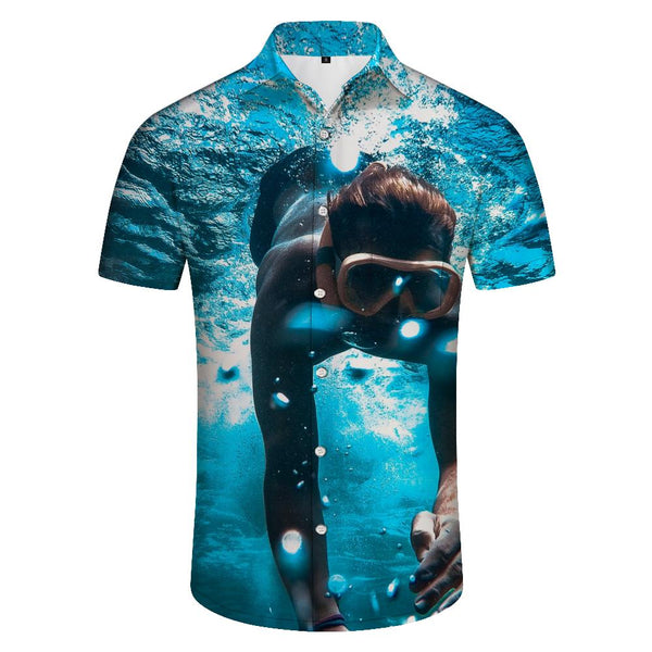 
Hot water underwater diving pattern Hawaiian beach short-sleeved shirt men's casual style regular style suitable for daily wear
                