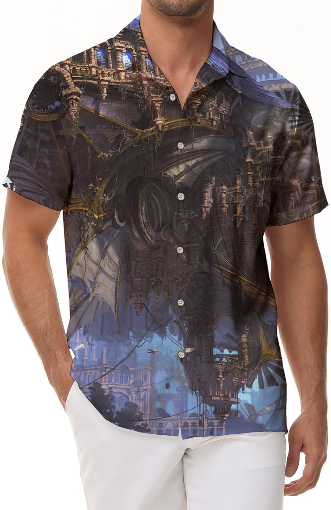 Men's Button-Down Casual Shirt Fantasy Vintage Short Sleeve Shirt Loose Fit Hawaiian Shirt with Pockets