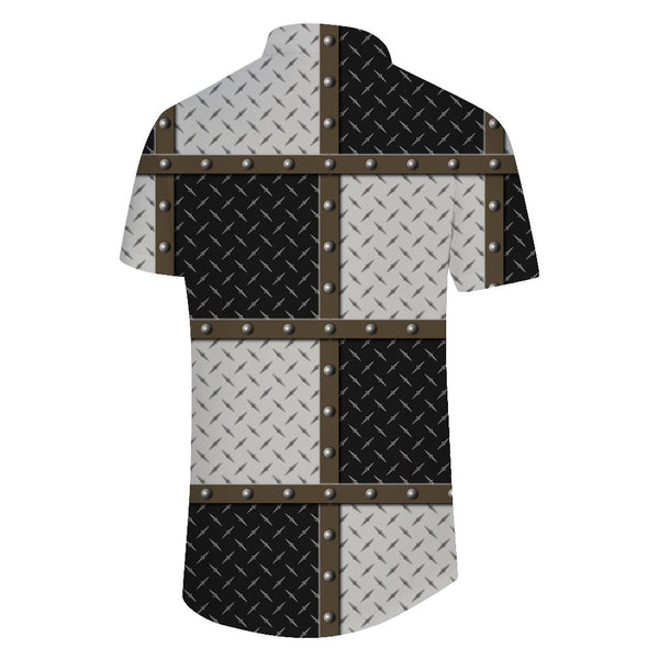 
Creative personality rivet decoration patchwork shirt, men's fashionable short-sleeved casual wear, black, white and gray contrasting design top
                