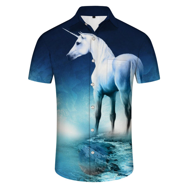 
Cool White Unicorn Tropical Hawaiian Men's Pocket Short Sleeve Shirt Suitable for Outdoor Party Casual Style
                