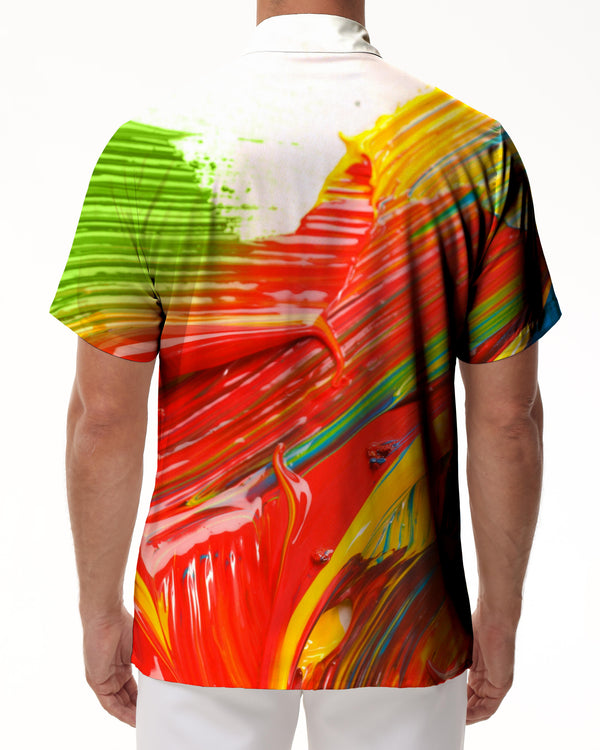 
Paint color abstract art style men's daily travel shirt button lapel casual beach top short sleeve
                