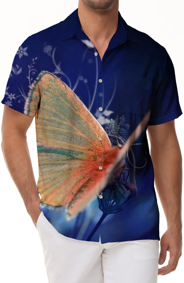 Blue Tyangbutterfly 3d fashion print men's casual button down shirt short sleeve summer beach shirt short sleeve