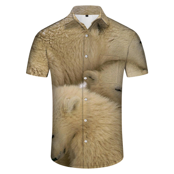 
Natural white bear casual cool fashion men's short sleeve shirt Hawaiian tropical 3d print pattern
                