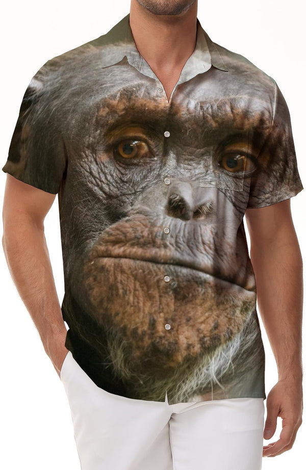 Casual Animal Monkey Short Sleeve Shirt Men's Vacation Outdoor Fishing Short Sleeve Shirt Hawaiian Button Lapel Short Sleeve Shirt