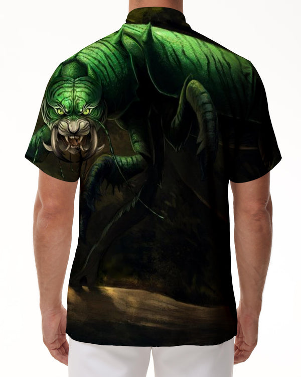 
Men's Casual Button Short Sleeve Hawaiian Shirt Beach Top - Tiger Corpse Green Eyes
                
