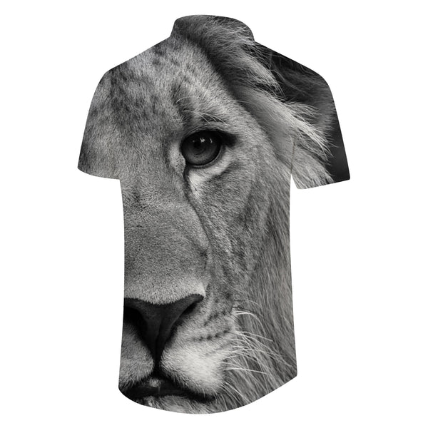 
Little gray lion design men's shirt short sleeve seaside holiday travel casual clothing
                