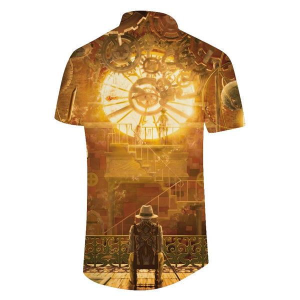 
Gears Clock Gold Century Men's Everyday Button-Down Short Sleeve Summer Hawaiian Beach Shirt 3D Digital Print Pattern
                