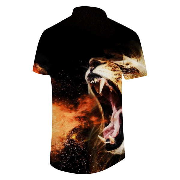 
Lion Teeth Sharp Summer Men's Shirt Lion Pattern Print Short Sleeve Shirt Hip Hop Rap Top
                