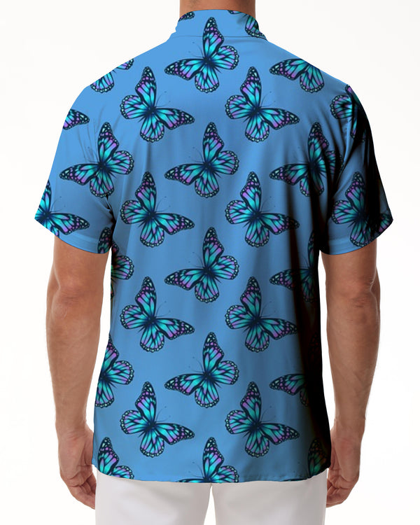 
Mysterious Blue Butterfly Men's Casual Loose Fashion Daily Simple Tropical Hawaiian Lapel Button-down Shirt Short Sleeve
                