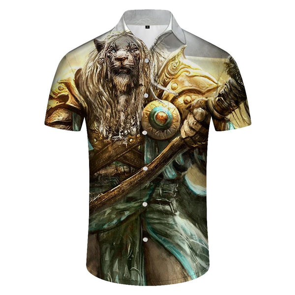 
Ancient mythical beast Hawaiian button daily street comfortable men's 3D animal print shirt pattern short sleeve loose breathable top
                