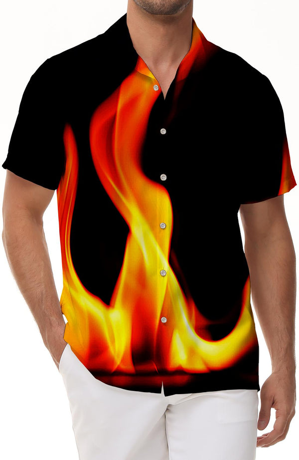 Black flame fashion street print pattern daily casual short-sleeved tops outdoor daily vacation beach clothing