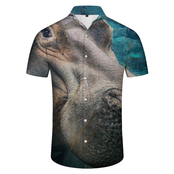 
Hippo Men's Cartoon Cuban Collar Short Sleeve Shirt Casual Button Shirt Holiday Beach Shirt
                