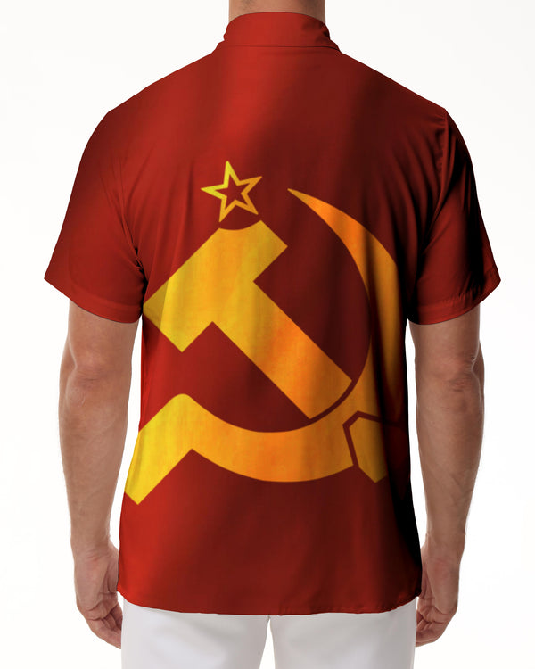 
Soviet Union Flag Hammer of the Soviet Union Men's Short Sleeve Shirt Hawaiian Print Casual Button-Down Shirt
                