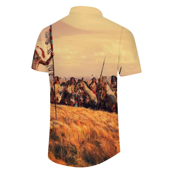 
Comfortable Men's Casual Hawaiian Shirt Denim Print Beige Sleeve Shirt Cool Summer Top Retro Breathable
                