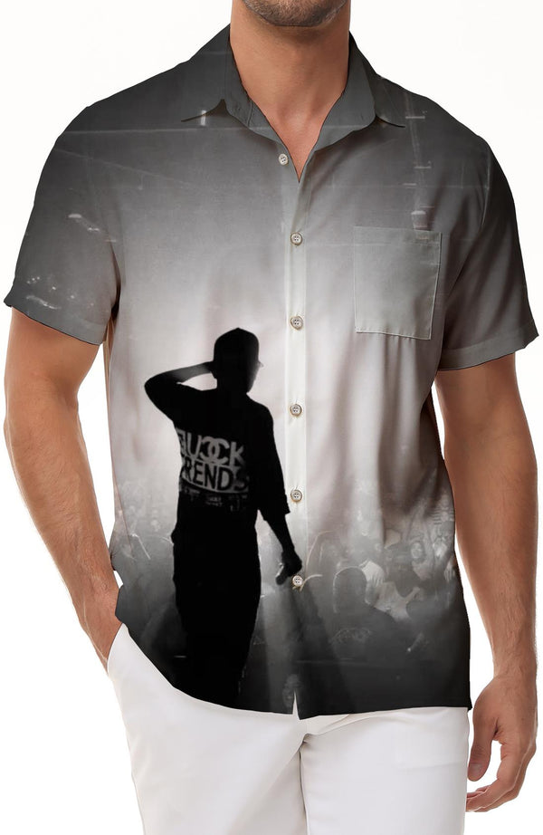 Atmosphere rap cool casual daily street short-sleeved shirt Hawaiian tropical summer button-down pocket lapel shirt