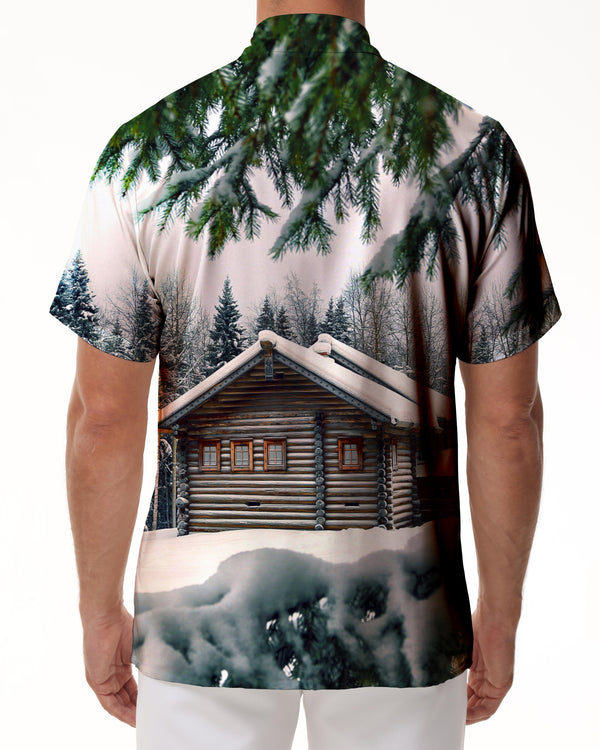 
Winter warm little house 3d digital printing pattern men's casual loose vacation short-sleeved men's seaside beach party tops
                