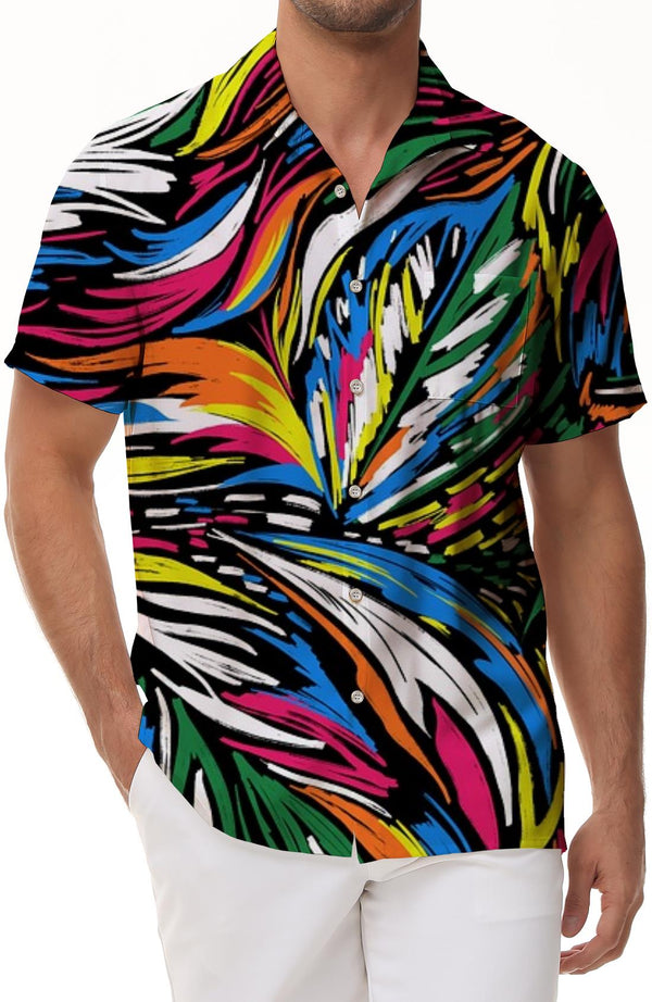 Colorful horse pop art men's seaside button jersey Hawaiian button-down lapel jersey short sleeve