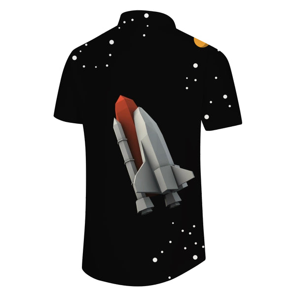 
Black Space Rocket Cuban Classic Hawaiian Check Men's Shirt Breathable Button Shirt Resort Wear
                