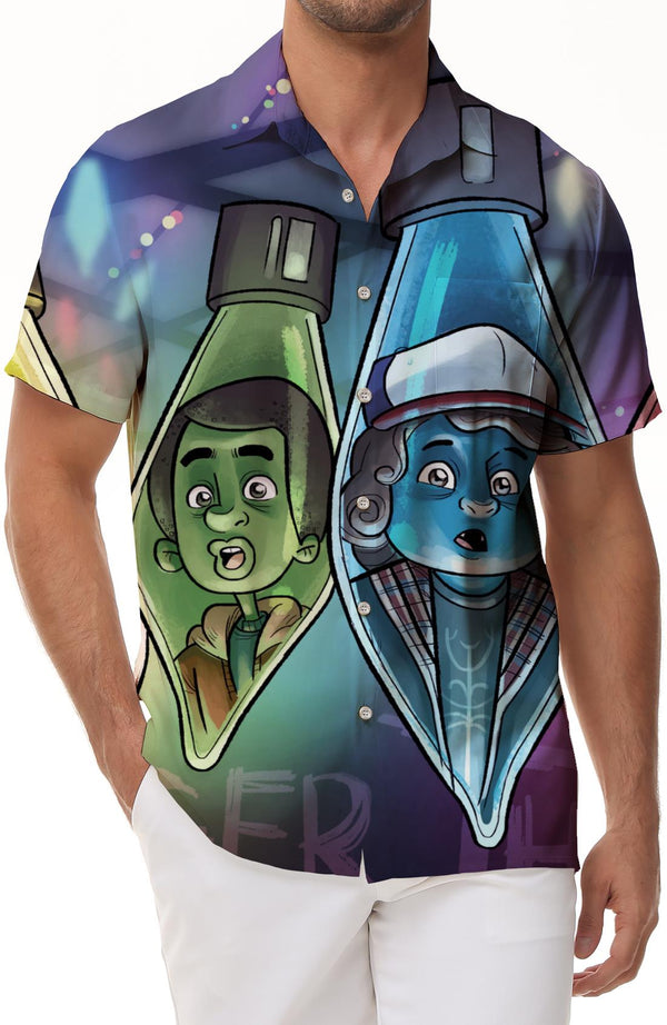 Alien Personalized Light Bulb Print Cuban Collar Short Sleeve Shirt Perfect Beach and Casual Wear for Men