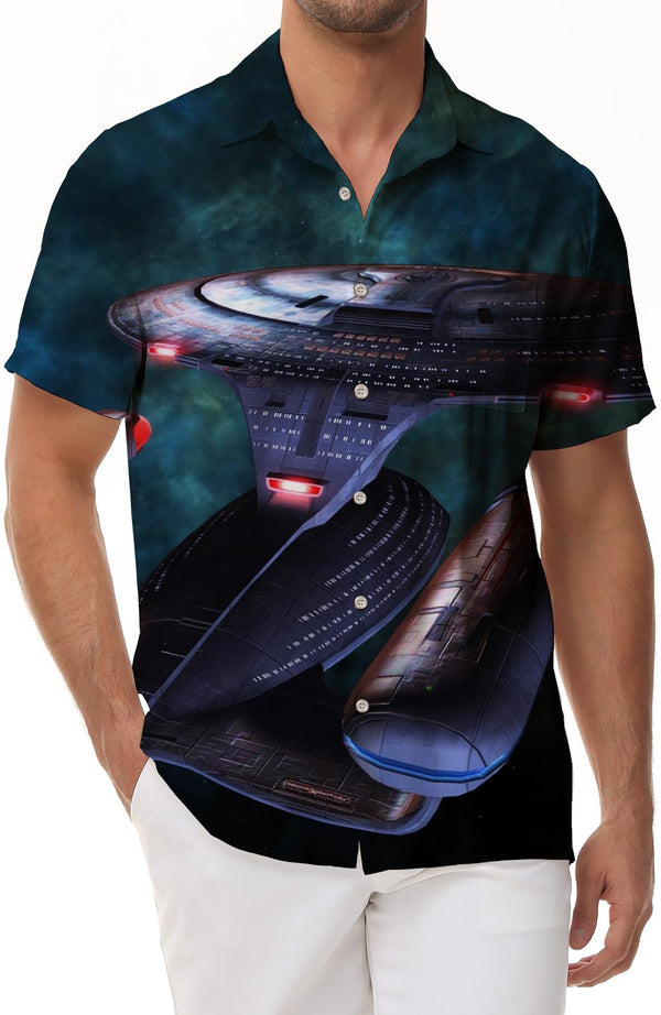 Men's Hawaiian Shirt Alien Spaceship Star Print Style Short Sleeve Casual Shirt