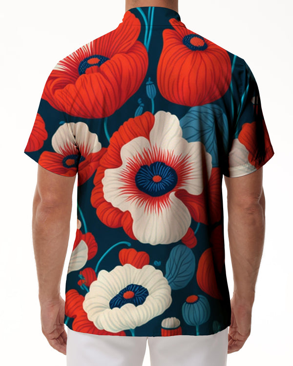 
Red art painting 3d digital printing Hawaiian style button lapel vacation seaside travel men's casual loose top
                