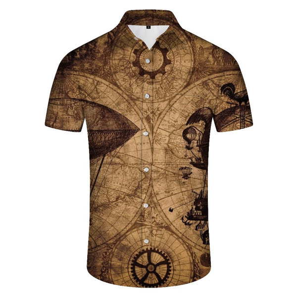 
Retro Summer Men's Shirt Loose Hawaiian Short Sleeve Shirt 3D Nautical Chart Loose Top Breathable Clothes
                